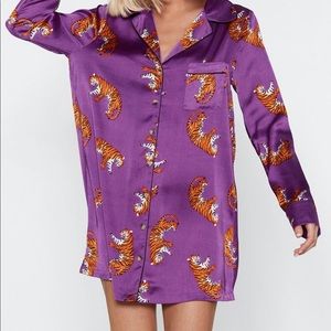 Tiger Satin Pijama Shirt Dress